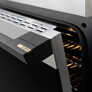 ZLINE Autograph Edition 24 in. 3.2 cu. ft. Marino Induction Range with 3 Element Cooktop and Electric Convection Oven in Satin Stainless Steel with Matte Black Accents (MINRSZ-24-MB) close-up, oven door handle.