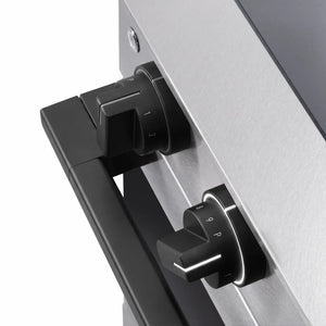 ZLINE Autograph Edition 24 in. 3.2 cu. ft. Marino Induction Range with 3 Element Cooktop and Electric Convection Oven in Satin Stainless Steel with Matte Black Accents (MINRSZ-24-MB) close-up, modern oven and cooktop knobs.