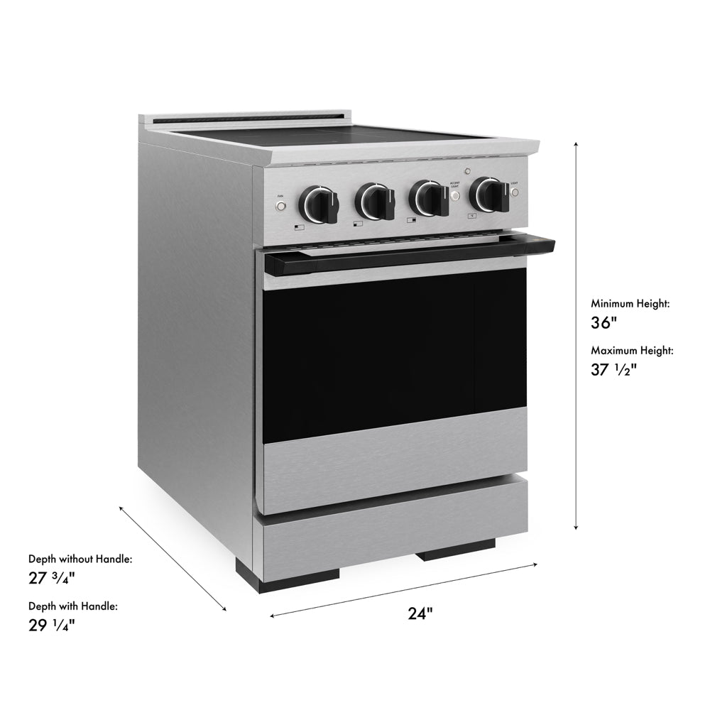 ZLINE Autograph Edition 24 in. 3.2 cu. ft. Marino Induction Range with 3 Element Cooktop and Electric Convection Oven in Satin Stainless Steel with Matte Black Accents (MINRSZ-24-MB)