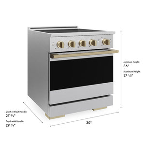 ZLINE Autograph Edition 30 in. 4.2 cu. ft. Marino Induction Range with 4 Element Cooktop and Electric Convection Oven in Satin Stainless Steel with Champagne Bronze Accents (MINRSZ-30-CB)