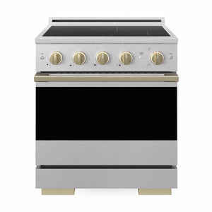 ZLINE Autograph Edition 30 in. 4.2 cu. ft. Marino Induction Range with 4 Element Cooktop and Electric Convection Oven in Satin Stainless Steel with Champagne Bronze Accents (MINRSZ-30-CB)