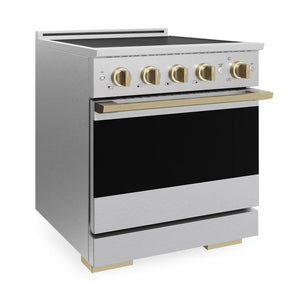 ZLINE Autograph Edition 30 in. 4.2 cu. ft. Marino Induction Range with 4 Element Cooktop and Electric Convection Oven in Satin Stainless Steel with Champagne Bronze Accents (MINRSZ-30-CB)