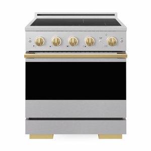 ZLINE Autograph Edition 30 in. 4.2 cu. ft. Marino Induction Range with 4 Element Cooktop and Electric Convection Oven in Satin Stainless Steel with Polished Gold Accents (MINRSZ-30-G)