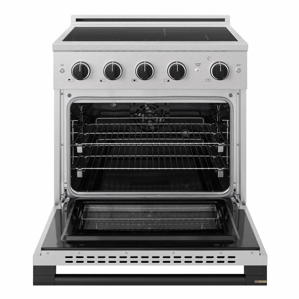 ZLINE Autograph Edition 30 in. 4.2 cu. ft. Marino Induction Range with 4 Element Cooktop and Electric Convection Oven in Satin Stainless Steel with Matte Black Accents (MINRSZ-30-MB)