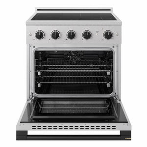 ZLINE Autograph Edition 30 in. 4.2 cu. ft. Marino Induction Range with 4 Element Cooktop and Electric Convection Oven in Satin Stainless Steel with Matte Black Accents (MINRSZ-30-MB)
