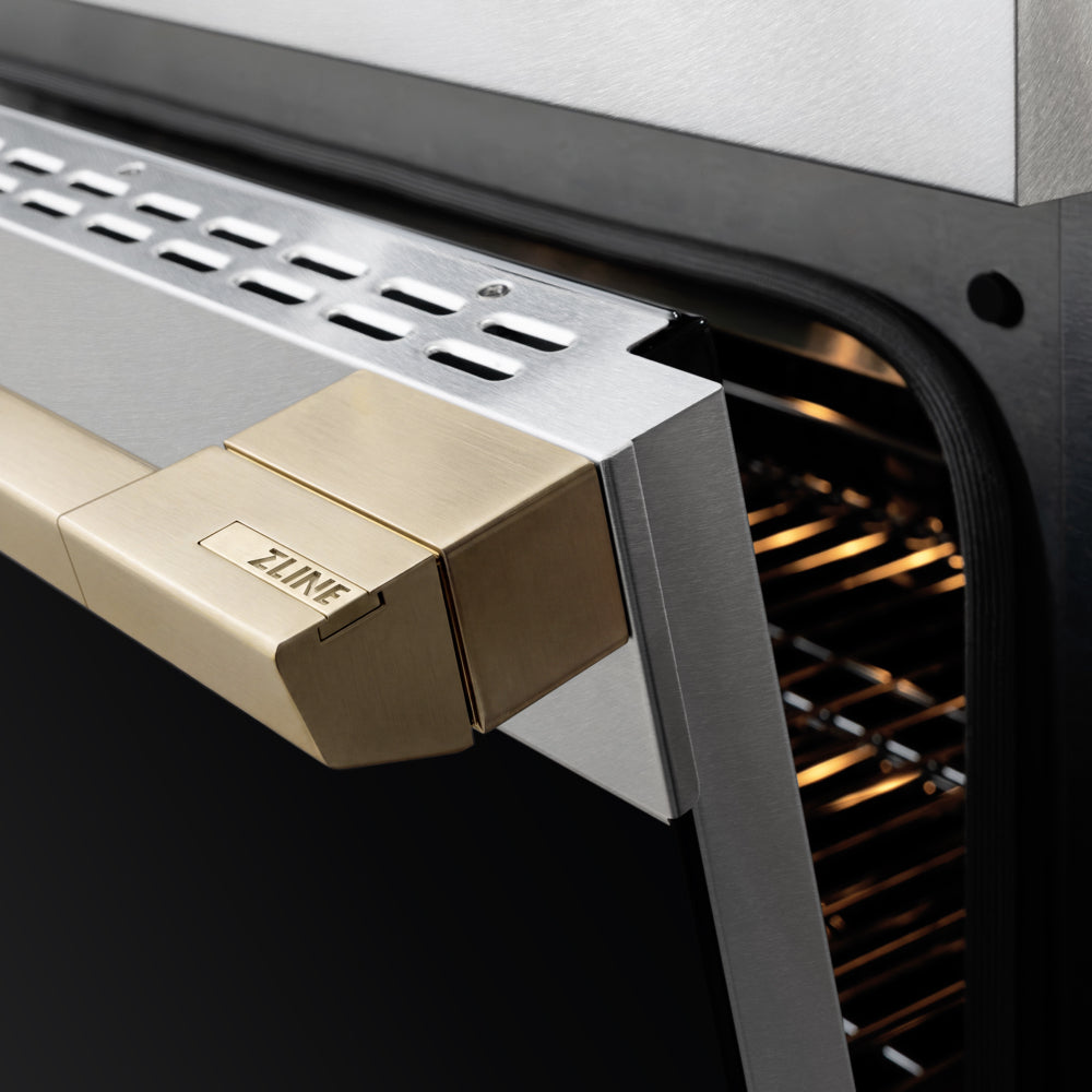 ZLINE Autograph Edition 36 in. 5.2 cu. ft. Marino Induction Range with 5 Element Cooktop and Electric Convection Oven in Satin Stainless Steel with Champagne Bronze Accents (MINRSZ-36-CB)