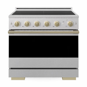 ZLINE Autograph Edition 36 in. 5.2 cu. ft. Marino Induction Range with 5 Element Cooktop and Electric Convection Oven in Satin Stainless Steel with Champagne Bronze Accents (MINRSZ-36-CB)
