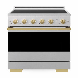 ZLINE Autograph Edition 36 in. 5.2 cu. ft. Marino Induction Range with 5 Element Cooktop and Electric Convection Oven in Satin Stainless Steel with Polished Gold Accents (MINRSZ-36-G)