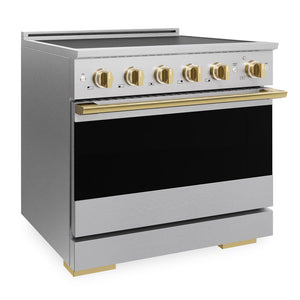 ZLINE Autograph Edition 36 in. 5.2 cu. ft. Marino Induction Range with 5 Element Cooktop and Electric Convection Oven in Satin Stainless Steel with Polished Gold Accents (MINRSZ-36-G)