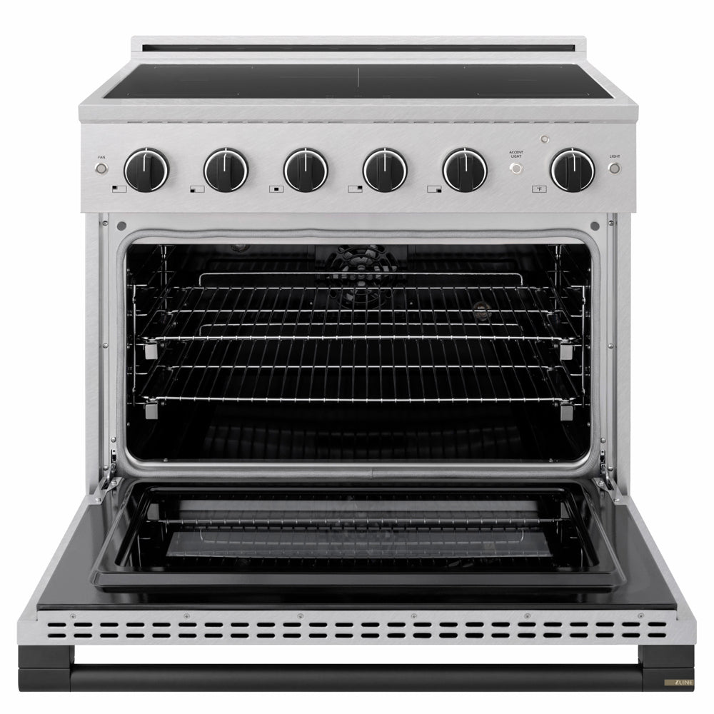ZLINE Autograph Edition 36 in. 5.2 cu. ft. Marino Induction Range with 5 Element Cooktop and Electric Convection Oven in Satin Stainless Steel with Matte Black Accents (MINRSZ-36-MB)
