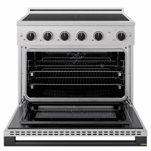 ZLINE Autograph Edition 36 in. 5.2 cu. ft. Marino Induction Range with 5 Element Cooktop and Electric Convection Oven in Satin Stainless Steel with Matte Black Accents (MINRSZ-36-MB)
