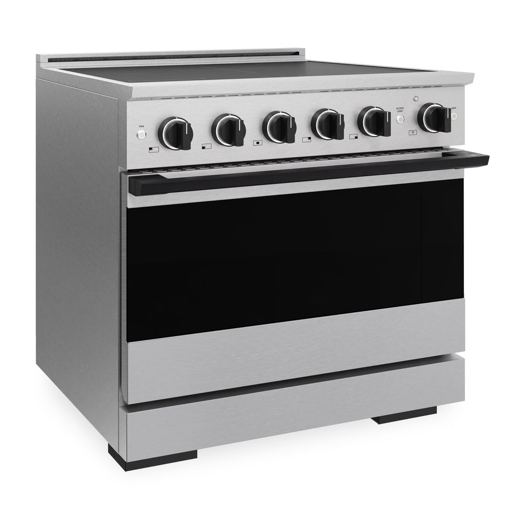 ZLINE Autograph Edition 36 in. 5.2 cu. ft. Marino Induction Range with 5 Element Cooktop and Electric Convection Oven in Satin Stainless Steel with Matte Black Accents (MINRSZ-36-MB)