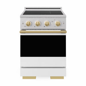 ZLINE Autograph Edition 24 in. 3.2 cu. ft. Marino Induction Range with 3 Element Cooktop and Electric Convection Oven in Satin Stainless Steel with White Matte Door and Polished Gold Accents (MINRSZ-WM-24-G)