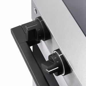 ZLINE Autograph Edition 24 in. 3.2 cu. ft. Marino Induction Range with 3 Element Cooktop and Electric Convection Oven in Satin Stainless Steel with White Matte Door and Matte Black Accents (MINRSZ-WM-24-MB) close-up detail, cooktop and oven control knobs.