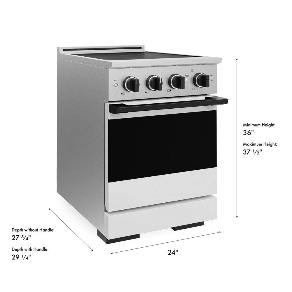 ZLINE Autograph Edition 24 in. 3.2 cu. ft. Marino Induction Range with 3 Element Cooktop and Electric Convection Oven in Satin Stainless Steel with White Matte Door and Matte Black Accents (MINRSZ-WM-24-MB)