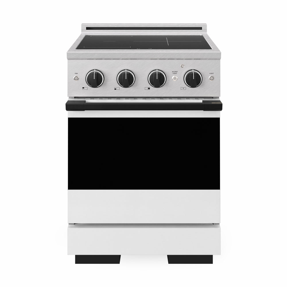 ZLINE Autograph Edition 24 in. 3.2 cu. ft. Marino Induction Range with 3 Element Cooktop and Electric Convection Oven in Satin Stainless Steel with White Matte Door and Matte Black Accents (MINRSZ-WM-24-MB)
