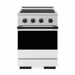 ZLINE Autograph Edition 24 in. 3.2 cu. ft. Marino Induction Range with 3 Element Cooktop and Electric Convection Oven in Satin Stainless Steel with White Matte Door and Matte Black Accents (MINRSZ-WM-24-MB)