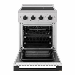 ZLINE Autograph Edition 24 in. 3.2 cu. ft. Marino Induction Range with 3 Element Cooktop and Electric Convection Oven in Satin Stainless Steel with White Matte Door and Matte Black Accents (MINRSZ-WM-24-MB)