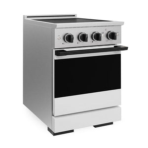 ZLINE Autograph Edition 24 in. 3.2 cu. ft. Marino Induction Range with 3 Element Cooktop and Electric Convection Oven in Satin Stainless Steel with White Matte Door and Matte Black Accents (MINRSZ-WM-24-MB)