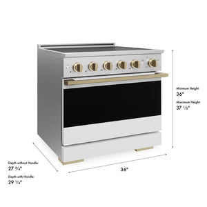 ZLINE Autograph Edition 36 in. 5.2 cu. ft. Marino Induction Range with 5 Element Cooktop and Electric Convection Oven in Satin Stainless Steel with White Matte Door and Champagne Bronze Accents (MINRSZ-WM-36-CB)