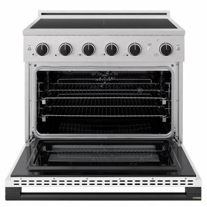 ZLINE Autograph Edition 36 in. 5.2 cu. ft. Marino Induction Range with 5 Element Cooktop and Electric Convection Oven in Satin Stainless Steel with White Matte Door and Matte Black Accents (MINRSZ-WM-36-MB)