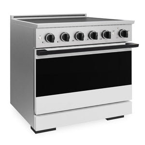 ZLINE Autograph Edition 36 in. 5.2 cu. ft. Marino Induction Range with 5 Element Cooktop and Electric Convection Oven in Satin Stainless Steel with White Matte Door and Matte Black Accents (MINRSZ-WM-36-MB)