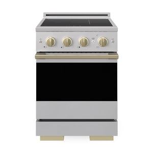 ZLINE Autograph Edition 24 in. 3.2 cu. ft. Marino Induction Range with 3 Element Cooktop and Electric Convection Oven in Stainless Steel with Champagne Bronze Accents (MINRZ-24-CB)