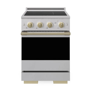 ZLINE Autograph Edition 24 in. 3.2 cu. ft. Marino Induction Range with 3 Element Cooktop and Electric Convection Oven in Stainless Steel with Champagne Bronze Accents (MINRZ-24-CB)