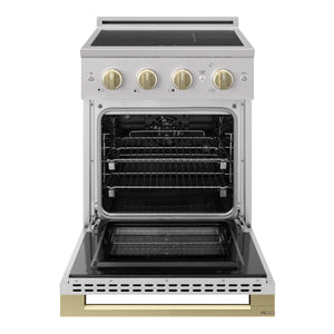 ZLINE Autograph Edition 24 in. 3.2 cu. ft. Marino Induction Range with 3 Element Cooktop and Electric Convection Oven in Stainless Steel with Champagne Bronze Accents (MINRZ-24-CB)
