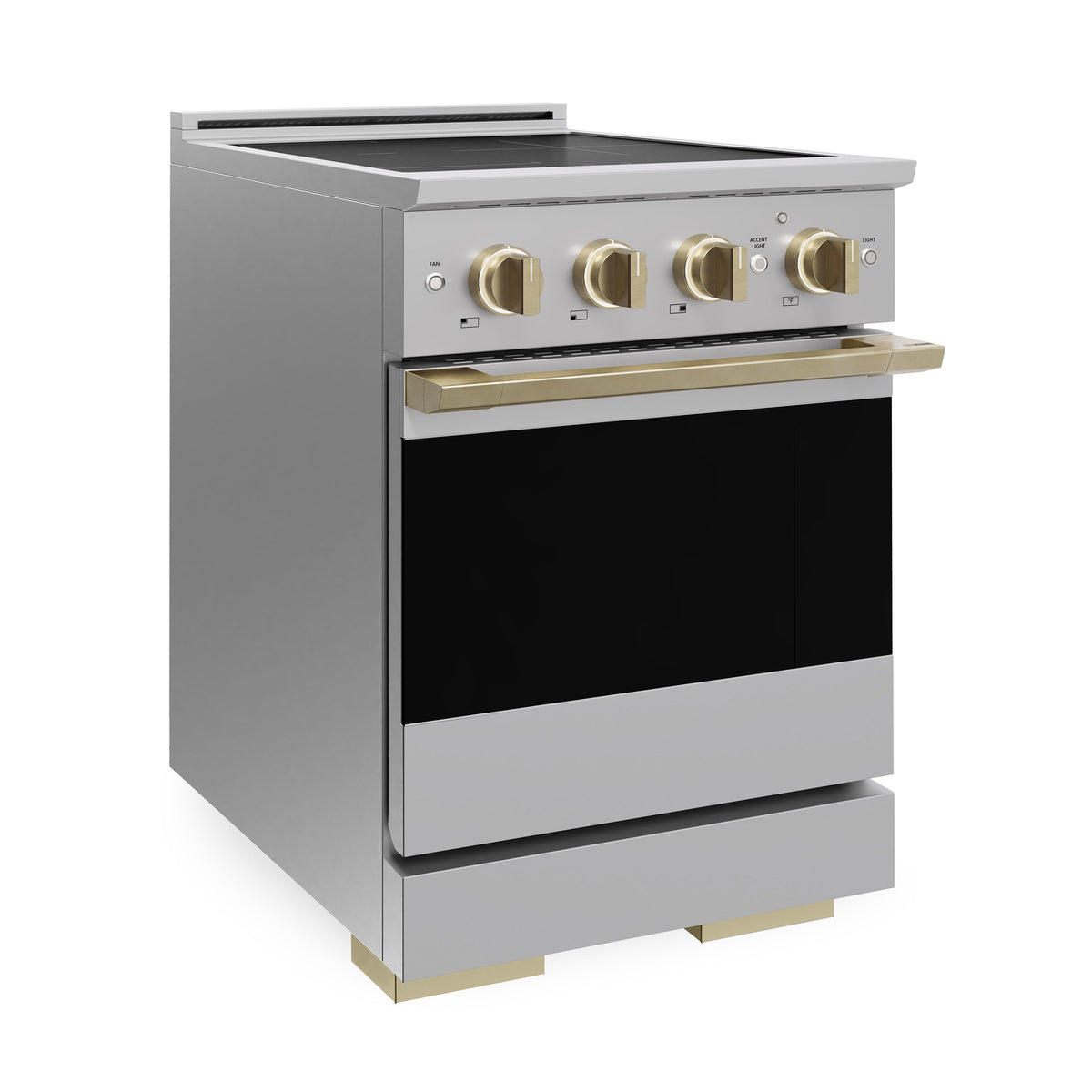 ZLINE Autograph Edition 24 in. 3.2 cu. ft. Marino Induction Range with 3 Element Cooktop and Electric Convection Oven in Stainless Steel with Champagne Bronze Accents (MINRZ-24-CB)
