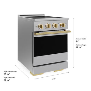 ZLINE Autograph Edition 24 in. 3.2 cu. ft. Marino Induction Range with 3 Element Cooktop and Electric Convection Oven in Stainless Steel with Polished Gold Accents (MINRZ-24-G)