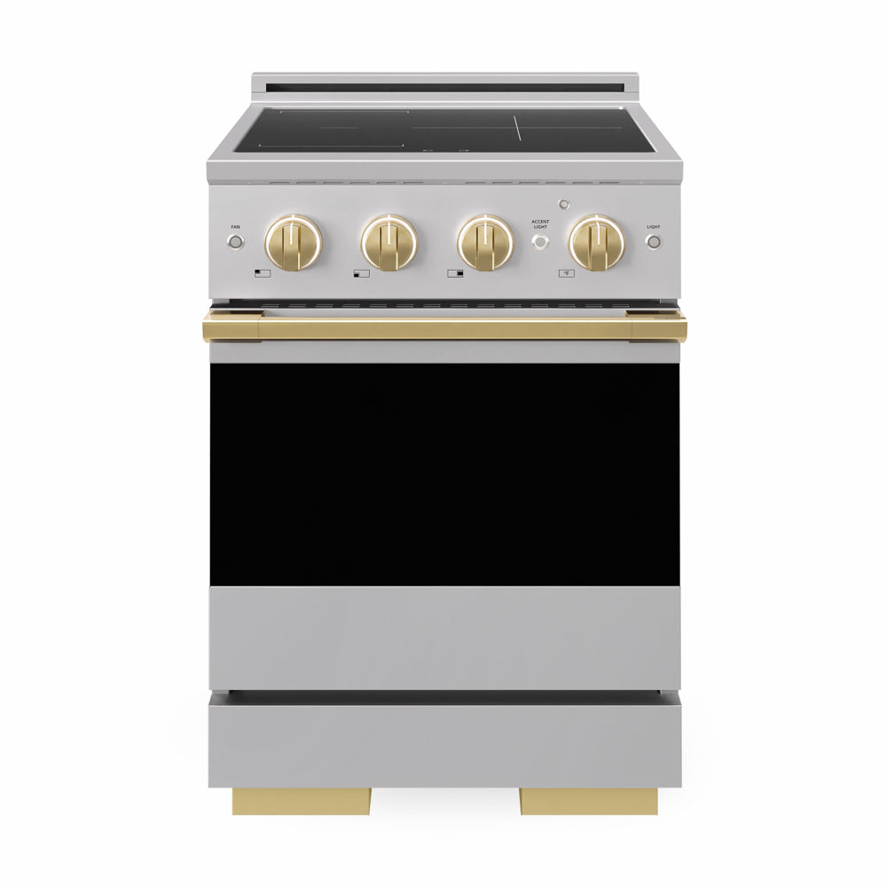 ZLINE Autograph Edition 24 in. 3.2 cu. ft. Marino Induction Range with 3 Element Cooktop and Electric Convection Oven in Stainless Steel with Polished Gold Accents (MINRZ-24-G)