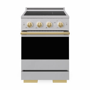 ZLINE Autograph Edition 24 in. 3.2 cu. ft. Marino Induction Range with 3 Element Cooktop and Electric Convection Oven in Stainless Steel with Polished Gold Accents (MINRZ-24-G)
