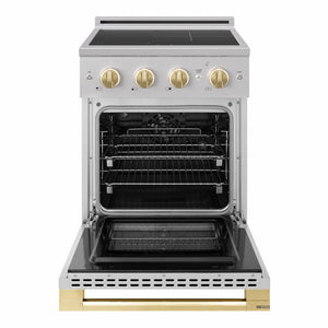 ZLINE Autograph Edition 24 in. 3.2 cu. ft. Marino Induction Range with 3 Element Cooktop and Electric Convection Oven in Stainless Steel with Polished Gold Accents (MINRZ-24-G)