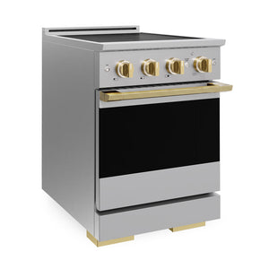 ZLINE Autograph Edition 24 in. 3.2 cu. ft. Marino Induction Range with 3 Element Cooktop and Electric Convection Oven in Stainless Steel with Polished Gold Accents (MINRZ-24-G)
