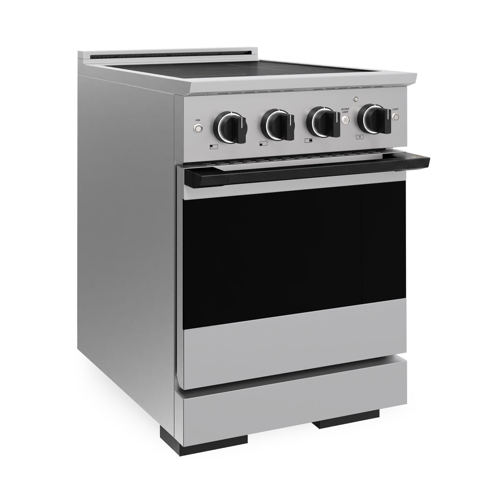 ZLINE Autograph Edition 24 in. 3.2 cu. ft. Marino Induction Range with 3 Element Cooktop and Electric Convection Oven in Stainless Steel with Matte Black Accents (MINRZ-24-MB)