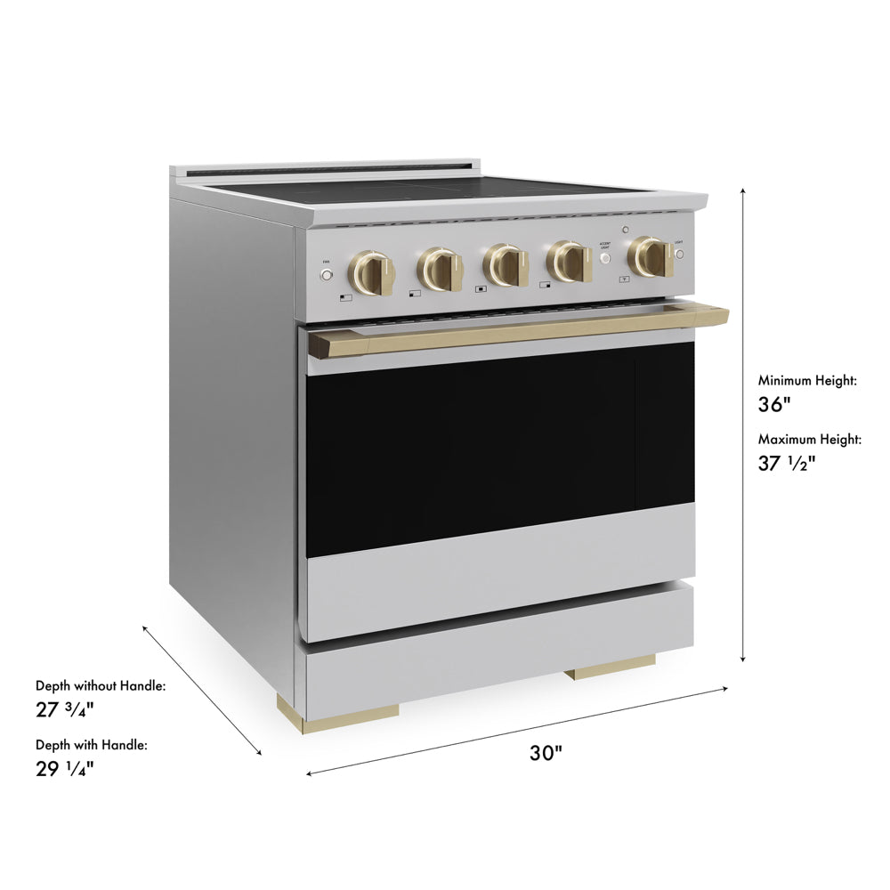 ZLINE Autograph Edition 30 in. 4.2 cu. ft. Marino Induction Range with 4 Element Cooktop and Electric Convection Oven in Stainless Steel with Champagne Bronze Accents (MINRZ-30-CB)