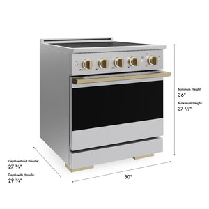 ZLINE Autograph Edition 30 in. 4.2 cu. ft. Marino Induction Range with 4 Element Cooktop and Electric Convection Oven in Stainless Steel with Champagne Bronze Accents (MINRZ-30-CB)
