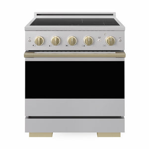 ZLINE Autograph Edition 30 in. 4.2 cu. ft. Marino Induction Range with 4 Element Cooktop and Electric Convection Oven in Stainless Steel with Champagne Bronze Accents (MINRZ-30-CB)