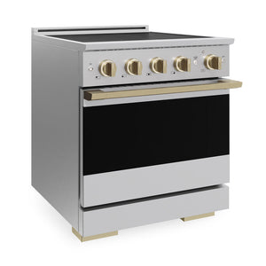 ZLINE Autograph Edition 30 in. 4.2 cu. ft. Marino Induction Range with 4 Element Cooktop and Electric Convection Oven in Stainless Steel with Champagne Bronze Accents (MINRZ-30-CB)