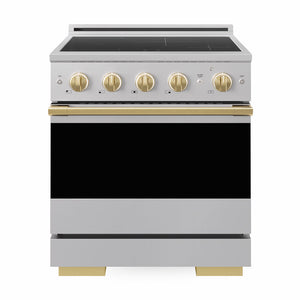 ZLINE Autograph Edition 30 in. 4.2 cu. ft. Marino Induction Range with 4 Element Cooktop and Electric Convection Oven in Stainless Steel with Polished Gold Accents (MINRZ-30-G)
