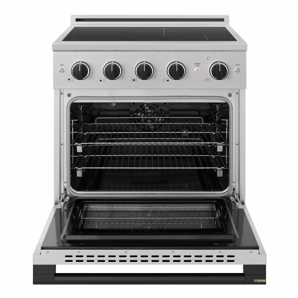 ZLINE Autograph Edition 30 in. 4.2 cu. ft. Marino Induction Range with 4 Element Cooktop and Electric Convection Oven in Stainless Steel with Matte Black Accents (MINRZ-30-MB)