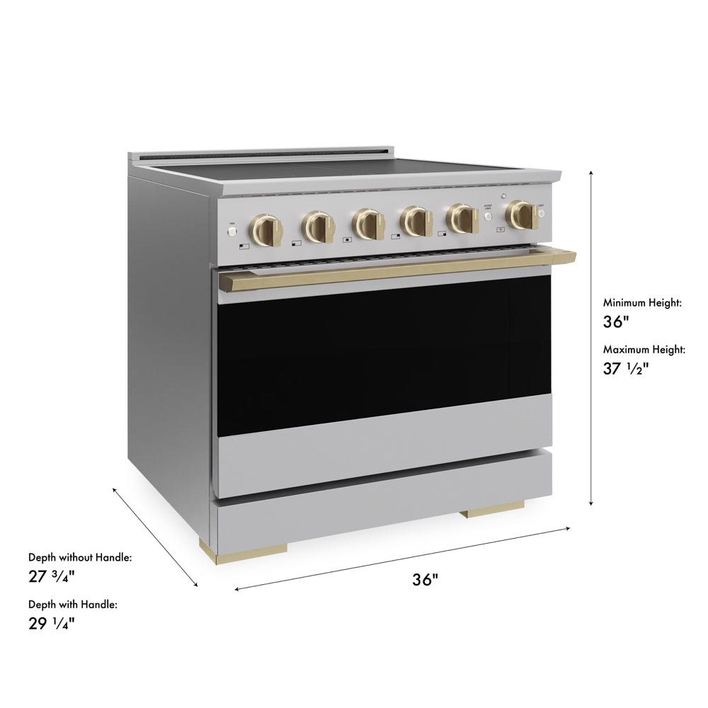 ZLINE Autograph Edition 36 in. 5.2 cu. ft. Marino Induction Range with 5 Element Cooktop and Electric Convection Oven in Stainless Steel with Champagne Bronze Accents (MINRZ-36-CB)
