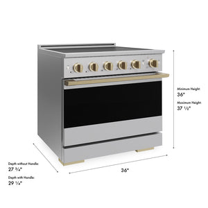 ZLINE Autograph Edition 36 in. 5.2 cu. ft. Marino Induction Range with 5 Element Cooktop and Electric Convection Oven in Stainless Steel with Champagne Bronze Accents (MINRZ-36-CB)