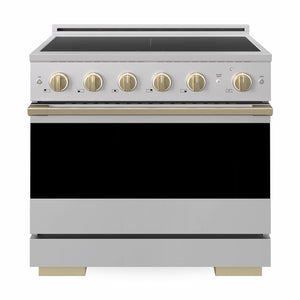 ZLINE Autograph Edition 36 in. 5.2 cu. ft. Marino Induction Range with 5 Element Cooktop and Electric Convection Oven in Stainless Steel with Champagne Bronze Accents (MINRZ-36-CB)