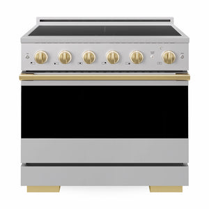 ZLINE Autograph Edition 36 in. 5.2 cu. ft. Marino Induction Range with 5 Element Cooktop and Electric Convection Oven in Stainless Steel with Polished Gold Accents (MINRZ-36-G)