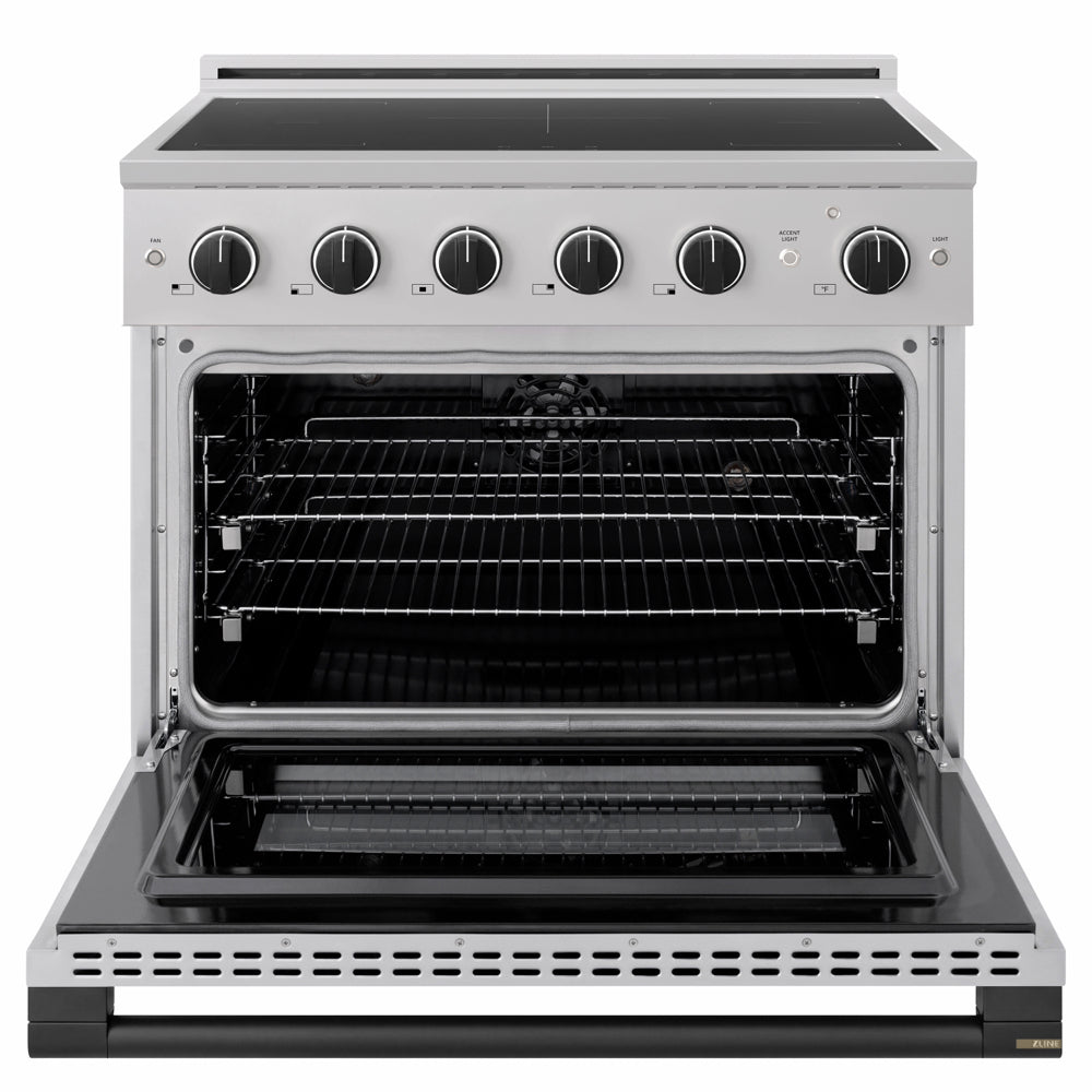ZLINE Autograph Edition 36 in. 5.2 cu. ft. Marino Induction Range with 5 Element Cooktop and Electric Convection Oven in Stainless Steel with Matte Black Accents (MINRZ-36-MB)