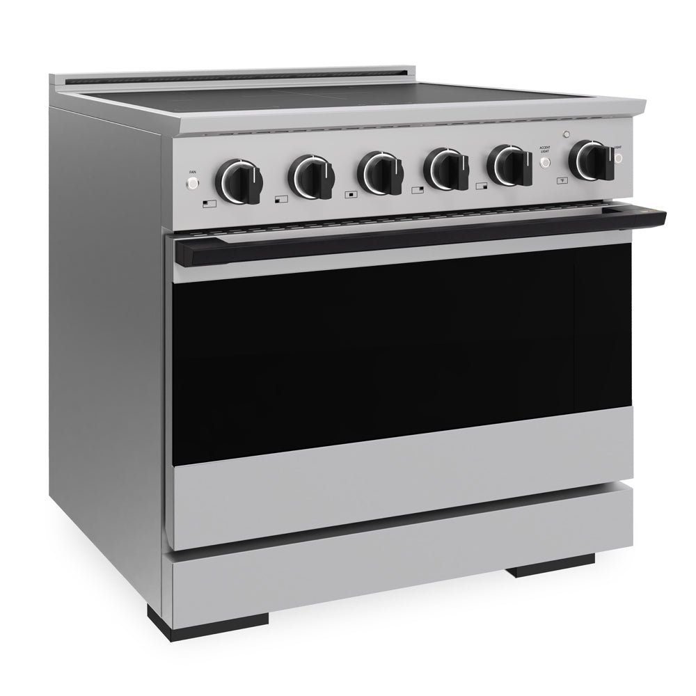 ZLINE Autograph Edition 36 in. 5.2 cu. ft. Marino Induction Range with 5 Element Cooktop and Electric Convection Oven in Stainless Steel with Matte Black Accents (MINRZ-36-MB)