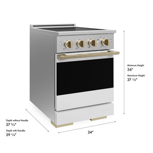 ZLINE Autograph Edition 24 in. 3.2 cu. ft. Marino Induction Range with 3 Element Cooktop and Electric Convection Oven in Stainless Steel with White Matte Door and Champagne Bronze Accents (MINRZ-WM-24-CB)
