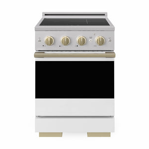 ZLINE Autograph Edition 24 in. 3.2 cu. ft. Marino Induction Range with 3 Element Cooktop and Electric Convection Oven in Stainless Steel with White Matte Door and Champagne Bronze Accents (MINRZ-WM-24-CB)